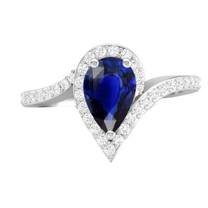 Bridal Diamond Gemstone Ring 3 Ct Pear Sapphire Tension Style