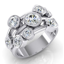 Round Bubble Natural Earth Mined Diamond Ring 2.10 Carats 6mm Wide Bezel Set