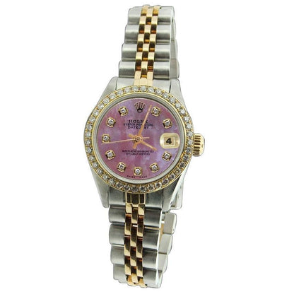 Burgundy Diamond Dial Bezel Ss & Gold Jubilee Bracelet Lady Rolex Rolex