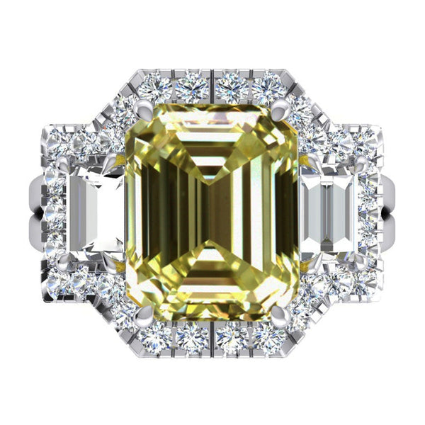 Yellow Canary Emerald Diamond Ring Halo Style