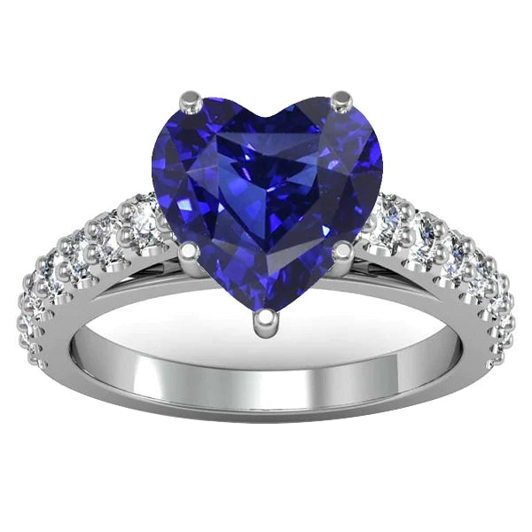  Sparkling Unique Lady’s  Cathedral Setting Blue Sapphire Diamond Ring Round Accents