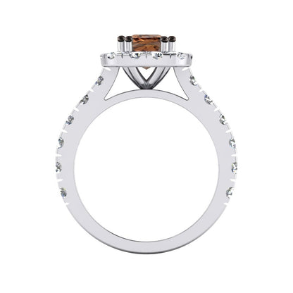 Brown Cushion Diamond Halo Ring Gold 14K New