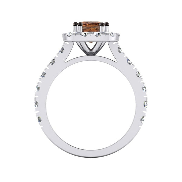 Brown Cushion Diamond Halo Ring Gold 14K New