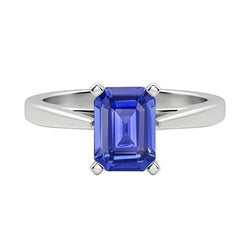 Cathedral Setting Ceylon Sapphire Solitaire Emerald Shaped Ring