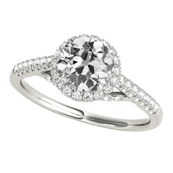 Cathedral Setting Halo Engagement Ring Round Old Cut Diamond