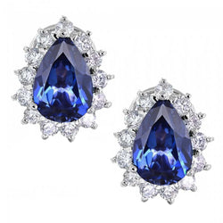 Ceylon Blue Sapphire And Diamond Stud Earring 3.50 Ct White Gold 14K