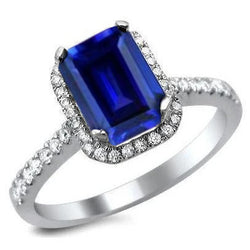Ceylon Blue Sapphire With Diamonds Ring 3.50 Ct White Gold 14K