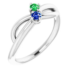 Ceylon Blue & Green Emerald Ring 0.30 Carats Infinity Twist Women