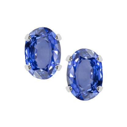 Ceylon Sapphire Studs Post Pair Earring White Gold  Lady’s  Round Anniversary   Jewelry