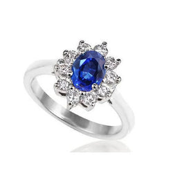 Ceylon Sapphire And Diamonds 3.50 Ct Ring White Gold 14K