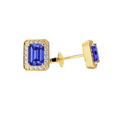 Ceylon Sapphire And Diamonds 4.20 Ct.Prong Set Studs Halo Earrings