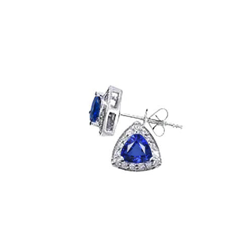 Ladies Brilliant Ceylon Sapphire And Diamonds 6.60 Carats Studs Earrings White Gold