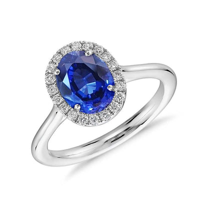 Sparkling Unique Lady’s Ceylon Sapphire Oval With Diamonds Ring   White Gold