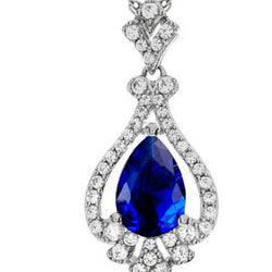 Ceylon Sapphire Pendant Diamond 14K White Gold 1.90 Ct Pear Cut