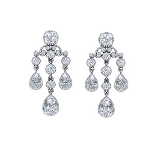 Bridal Chandelier Earrings Pear, Cushion Old Cut Diamonds 6.50 Carats