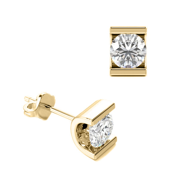 GIA CERTIFICATE Lab Grown Diamond Stud Earrings Channel Set Yellow Gold Ladies Jewelry 4 Carats