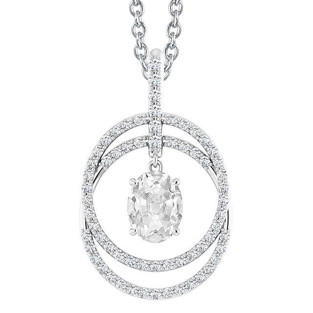 Diamond Pendant Necklace Oval Old Miner
