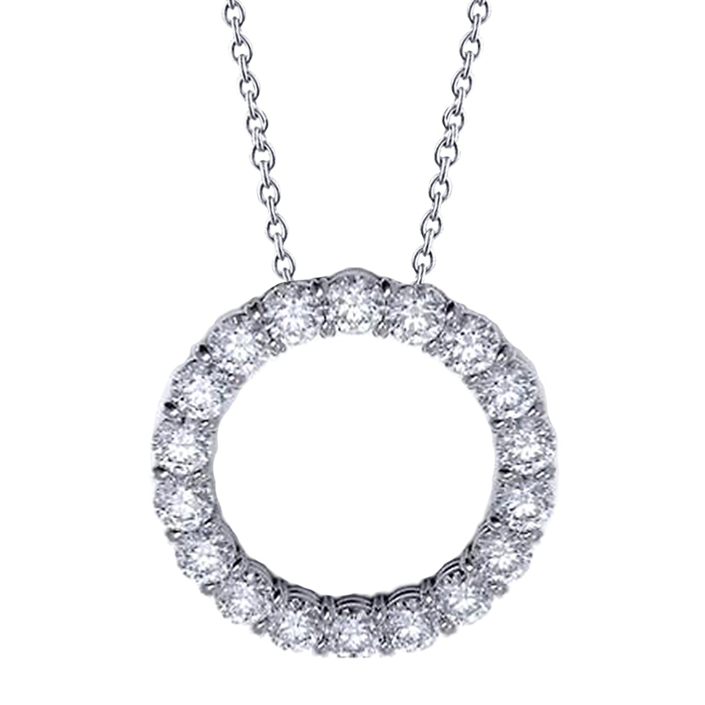Circle Pendant Necklace 2.70 Carats Round Cut Natural Earth Mined Diamonds White Gold 14K