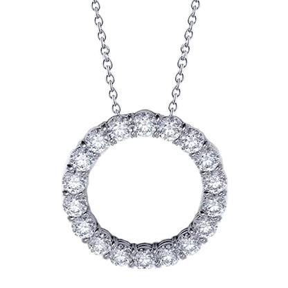 Circle Pendant Necklace 2.70 Carats Round Cut Natural Earth Mined Diamonds White Gold 14K