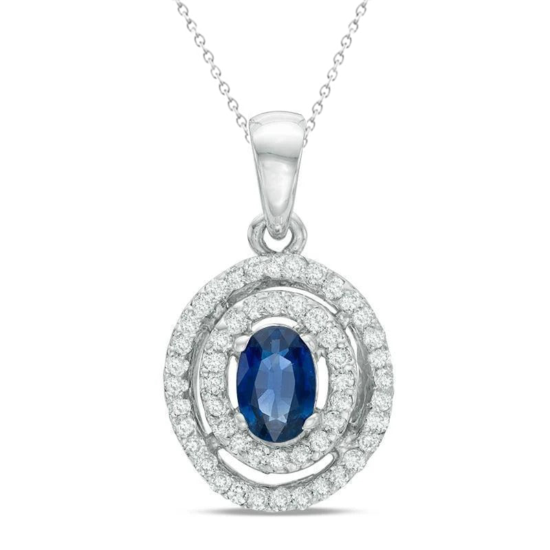 Circle Style Kashmir Sapphire Natural Earth Mined Diamond Pendant Necklace 4 Ct. WG 14K
