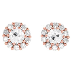 Cluster Natural Diamond Stud Earrings Rose Gold 7.50 Carats Round Old Mine Cut