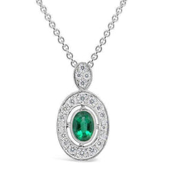 Colombian Green Emerald & Natural Earth Mined Diamond Gemstone Pendant Necklace 3.60 Carat WG 14K