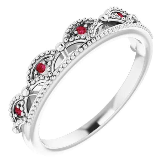 Comfort Fit Ruby Ring Crown Like 1 Carat White Gold 14K