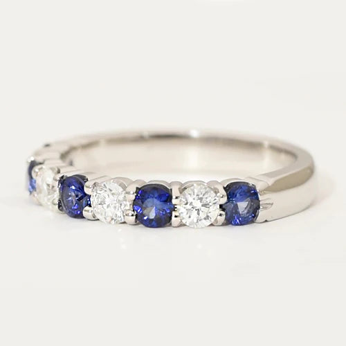 Comfort Fit Sapphire & Diamond Band 2.75 Carats White Gold