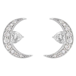 Crescent Moon Stud Earrings 4.50 Ct Heart Old Cut Jewelry Real Diamond