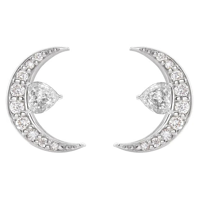  Crescent Moon Stud Earrings 4.50 Ct Heart Old Cut Jewelry