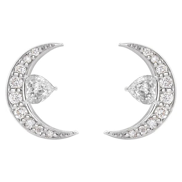  Crescent Moon Stud Earrings 4.50 Ct Heart Old Cut Jewelry