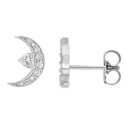  Crescent Moon Stud Earrings 4.50 Ct Heart Old Cut Jewelry