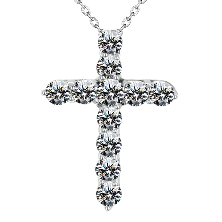 Round Diamond Cross Diamond Pendant With Chain 