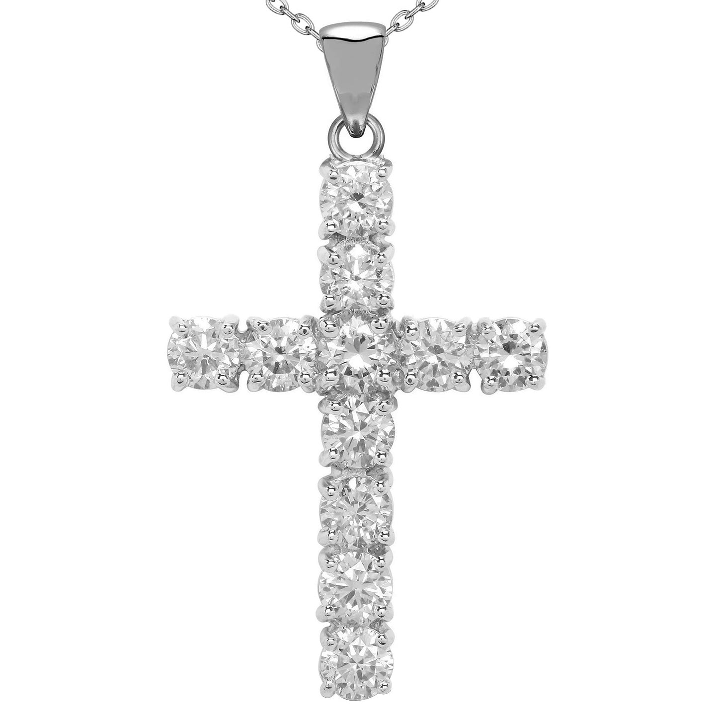 Gold Cross Round Diamond Pendant Necklace