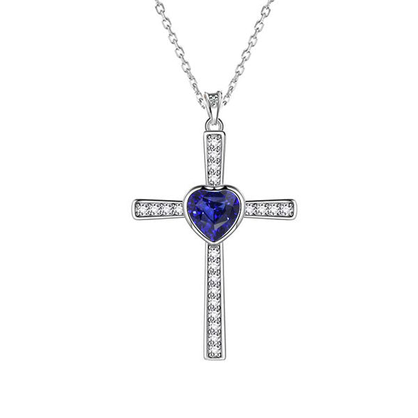 Cross Pendant Bezel Heart Ceylon Sapphire & Round