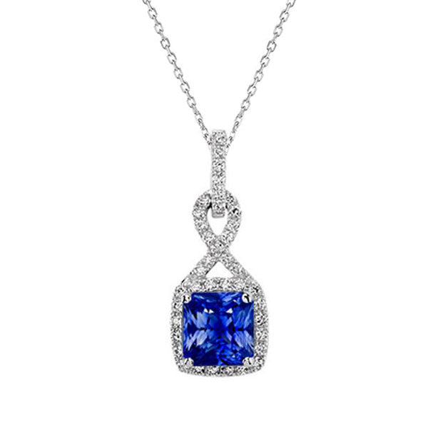 Blue Sapphire Diamond Halo Pendant