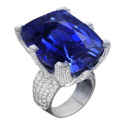 Cushion Ceylon Blue Sapphire And Round Diamonds 8.51 Carat Ring
