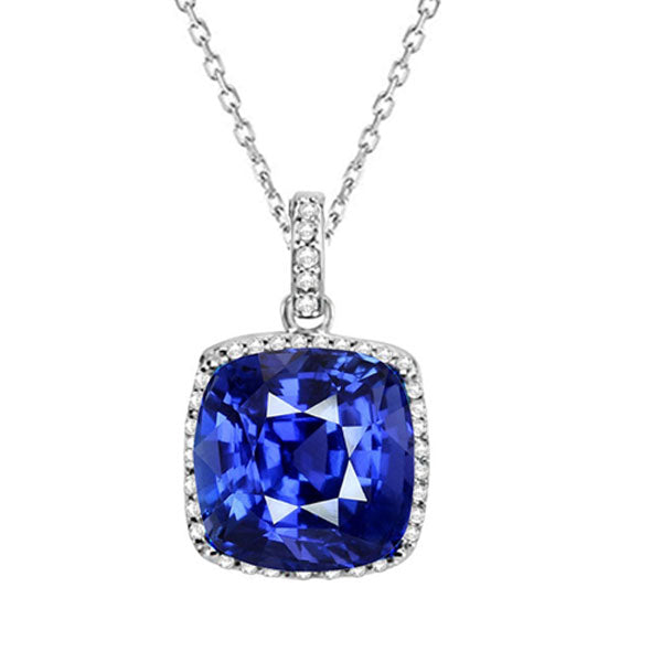 Cushion Sapphire Halo Diamond Pendant
