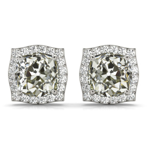 Cushion Cut Diamond Earrings 13.50 Carats Old Miner Halo Studs 