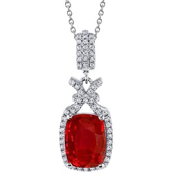 Cushion Cut Ruby With Diamond Pendant Necklace 13.20 Ct. WG 14K