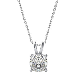 Cushion Cut Solitaire Diamond Necklace Pendant 1.50 Ct 14K White Gold