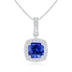 Cushion Cut Tanzanite And Round Natural Earth Mined Diamonds 18 Ct Pendant Gold 14K
