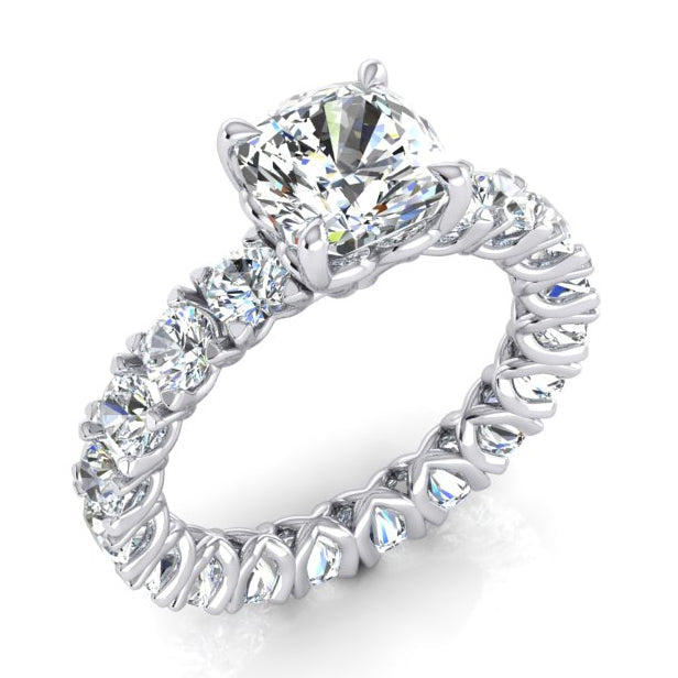 Cushion Cut Diamond Ring 3 Carats With Round Diamonds
