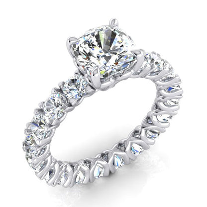 Cushion Cut Diamond Ring 3 Carats With Round Diamonds