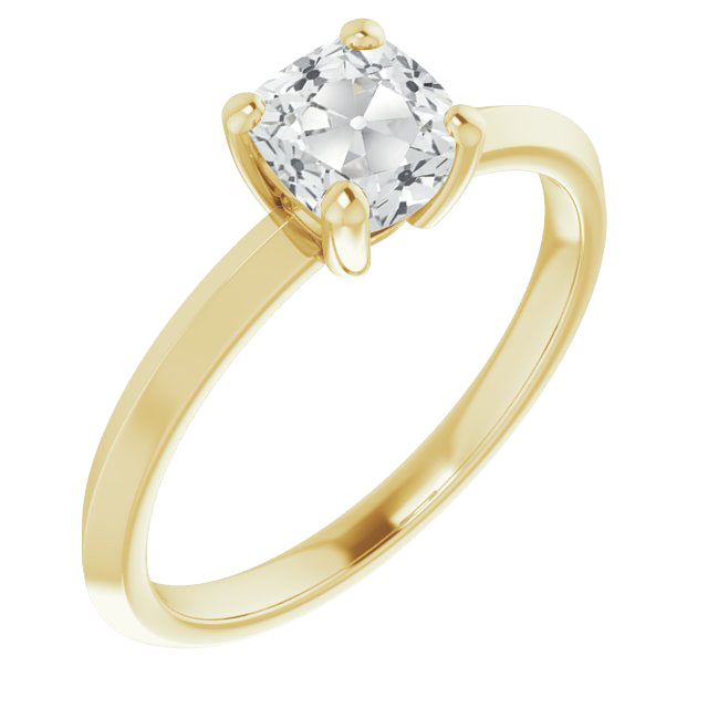 Cushion Diamond Old Mine Yellow Gold Prong Set Ring 3.50 Carats