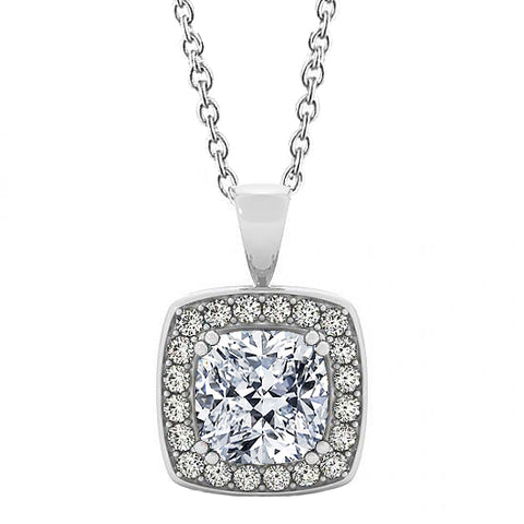 Cushion Diamond Pendant Necklace Without Chain 2 Carats 14K White Gold