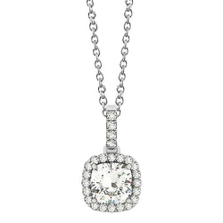Cushion Halo Diamond Pendant Without Chain Necklace 1.35 Carat WG 14K