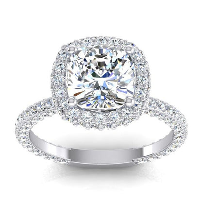 3 Ct. Cushion & Round Diamonds Halo Engagement Ring New