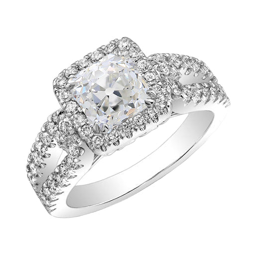 Cushion Halo Ring Old Miner Diamond Split Shank Jewelry 