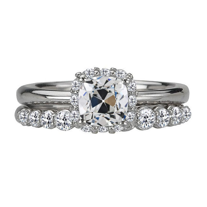 Cushion Old Cut Diamond Engagement Ring Set 3 Carats Gold Jewelry